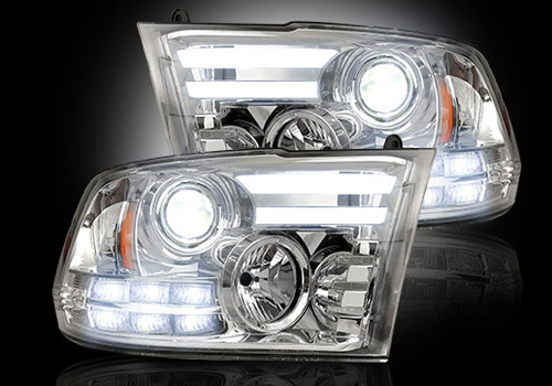 Chrome LED Halo Headlights 09-18 DODGE RAM w/Factory Projectors